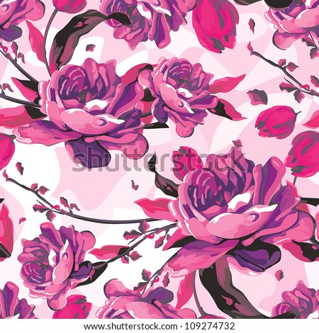 Vintage vector seamless pink floral texture. Excellent Beautiful flower pattern. Abstract Vivid repeating background illustration.