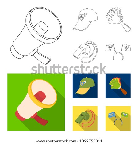 Megaphone, whistle and other attributes of the fans.Fans set collection icons in outline,flat style vector symbol stock illustration web.