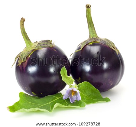 two round eggplants isolated on a white background