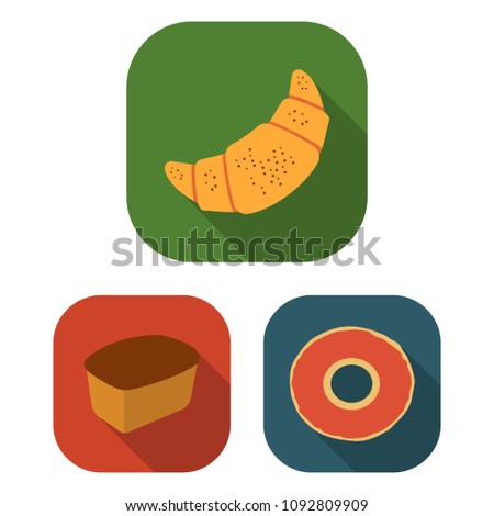 Types of bread flat icons in set collection for design. Bakery products vector symbol stock web illustration.