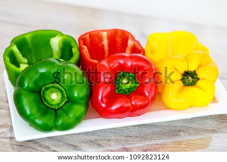 Three color of bell perpers. Raw ingredients  for any foods and for take a picture.