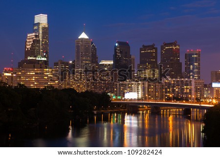 Night view of the Philadelphia skyline in pennsylvania
