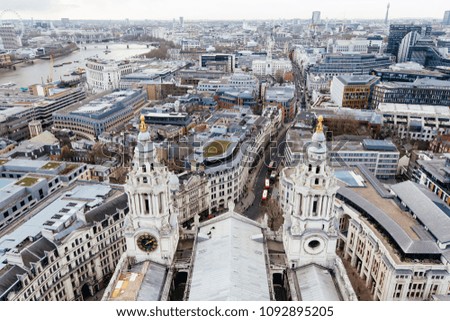 Panoramic aerial view of London skyline with towers of St. Paul's Cathedral, England, UK