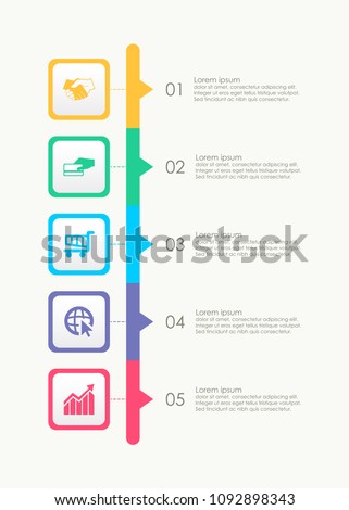 Abstract vertical business infographics template with 5 squares timeline diagrams in white color background Royalty-Free Stock Photo #1092898343