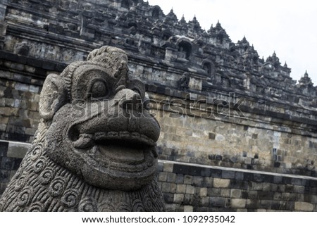 Statue of the Guardian at Borobudur temple in Yogyakarta, Java, Indonesia.