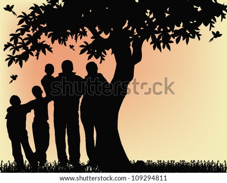 Silhouette of people and tree