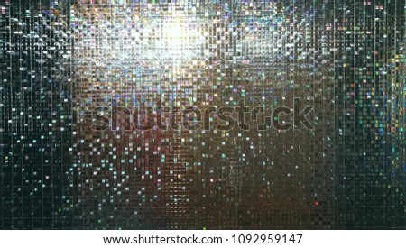 Pattern pixel glass door,  reflection from lighting and glitering
