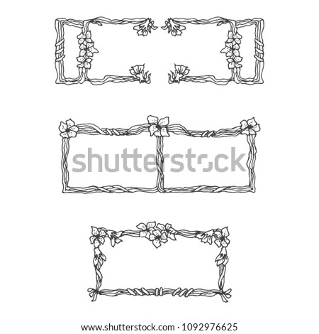 sketch decorative frameworks with flowers, design element for greeting card or invitation