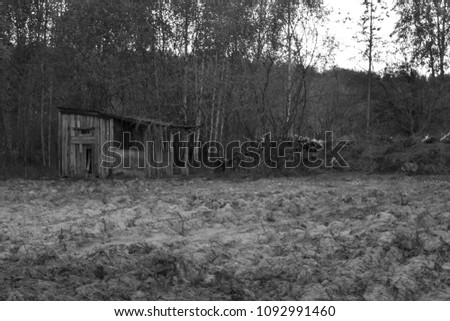 Old hovel on forest edge Royalty-Free Stock Photo #1092991460