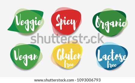 Vegan veggie spicy organic gluten free and lactose free icons vector. Royalty-Free Stock Photo #1093006793