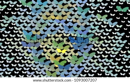 Abstract halftone background with flying butterflies. Vector clip art.