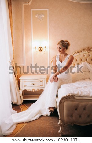 Morning of the bride.White dress.The bride morning.wedding photo