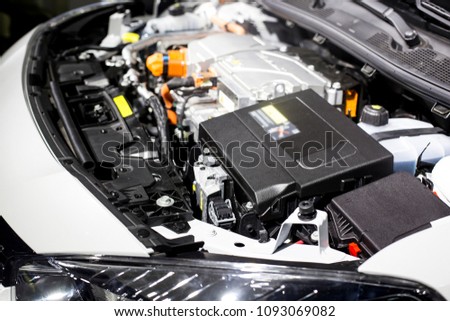 Detail of engine of electric car Royalty-Free Stock Photo #1093069082