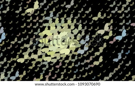 Abstract halftone background with a lot of flying butterflies. Vector clip art.