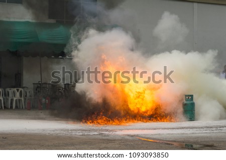 Gas Flame and Explosive from Gas Tank and Basic Test, Fire Fighting and Evacuation drill training.
