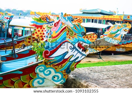 Water dragons of Huong River, Hue, Vietnam