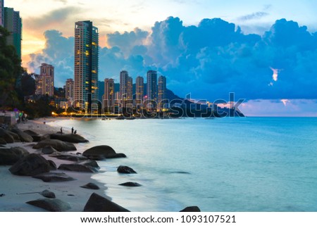 Penang Twilight cloudy landscape beach side with the building Royalty-Free Stock Photo #1093107521