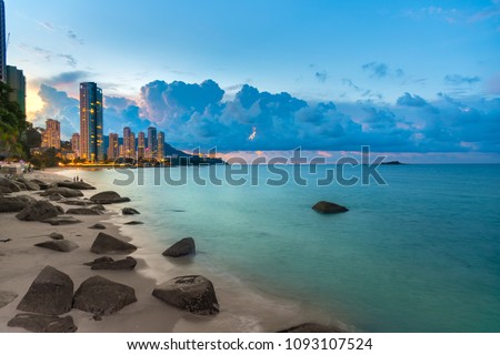 Penang Twilight cloudy landscape beach side with the building Royalty-Free Stock Photo #1093107524