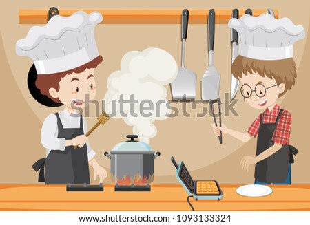 Friend Cooking in the Kitchen illustration