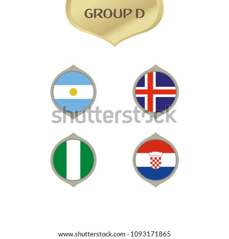 Flags of Argentina, Iceland, Nigeria and Croatia, group d teams, football competition 2018