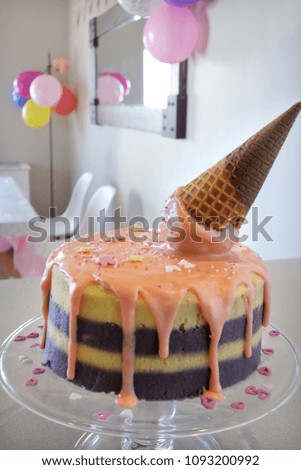 Birthday cake in cream cone shape. food backgrounds and textures. Copy space