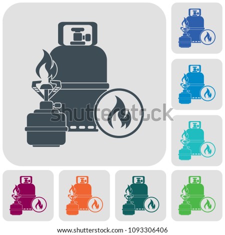 Camping stove with gas bottle icon. Vector illustration.

