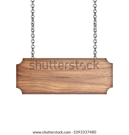 Wooden sign hanging on a chain isolated on white
