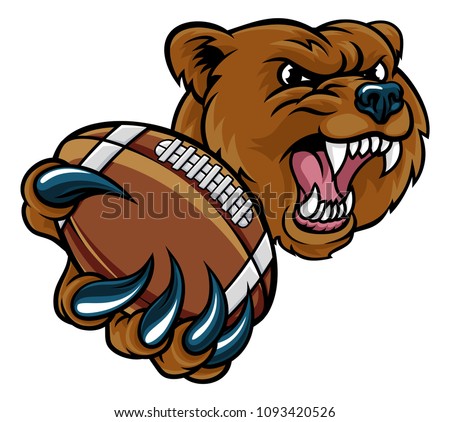 A bear angry animal sports mascot holding an American football ball 