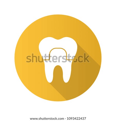 Dental crown flat design long shadow glyph icon. Tooth restoration. Raster silhouette illustration