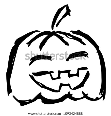 Vector Illustration Hand Drawn Brush of Halloween Pumpkin with Witch Hat. Flat, Icon, Sign, Logo, Symbol, Object, Graphic Design, Element, Background, Print.