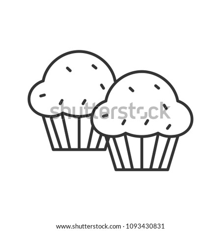 Cupcakes linear icon. Thin line illustration. Muffins. Contour symbol. Raster isolated outline drawing