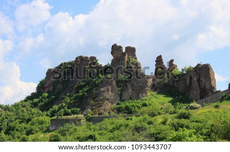 The rocks of Belogradchik are rock sculptures, situated near the town of Belogradchik in Bulgaria. They contain groups of rock figures resembling people, animals and different objects