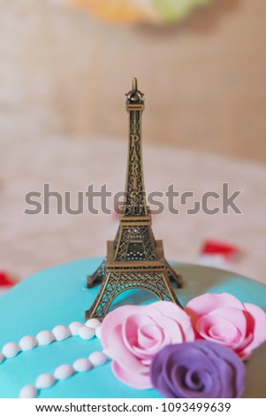 Souvenir from Paris. Toy of the Eiffel tower . The decoration and the memory of the journey. Part Of Paris. France