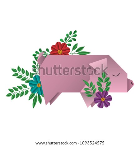 pig origami paper with floral decoration