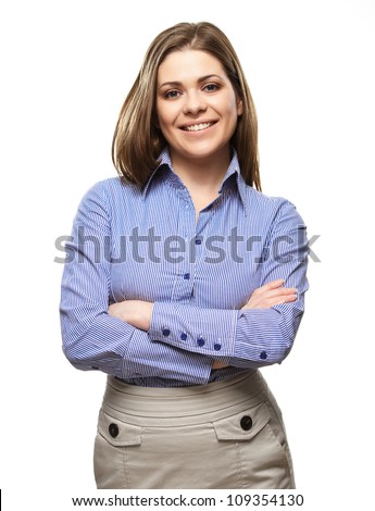 Happy young student girl with folded arms isolated on white background