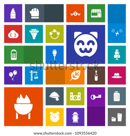 Modern, simple, colorful vector icon set with cafe, street, plant, asian, coffee, spray, cake, phone, cinema, waitress, home, lamp, sheriff, grill, technology, sweet, doughnut, food, west, texas icons