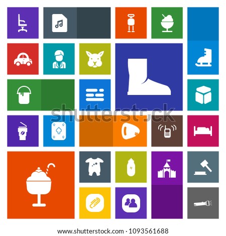 Modern, simple, colorful vector icon set with food, clothing, vehicle, bedroom, cream, automobile, business, musical, square, transportation, dessert, flashlight, armchair, car, layout, male icons