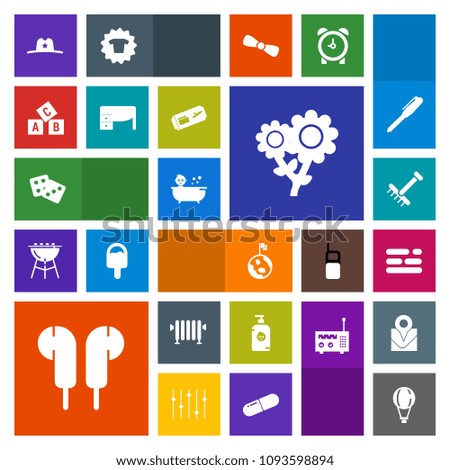 Modern, simple, colorful vector icon set with casino, baby, floral, garden, bath, parachuting, water, nature, raking, texas, child, sky, kid, spring, success, planet, template, fun, rake, dice icons