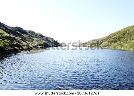 Low perspective of a small lake on a mountain in Scandinavia