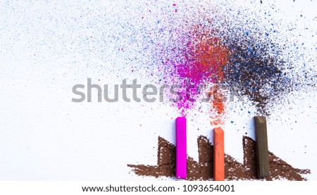 Colour chalks drawing and grinded to present a factory, smoke tower and its air pollution. Abstract picture with copy space.