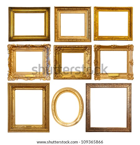 Set of few Luxury golden frames. Isolated over white background with clipping path Royalty-Free Stock Photo #109365866