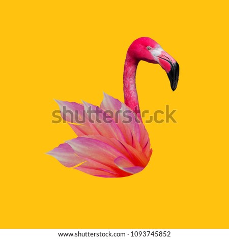 Modern art collage. Flamingo lovers .