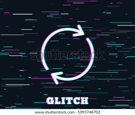 Glitch effect. Refresh line icon. Rotation arrow sign. Reset or Reload symbol. Background with colored lines. Vector