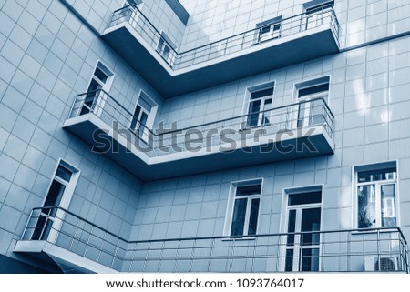 Balconies in the corner of the modern business office building.