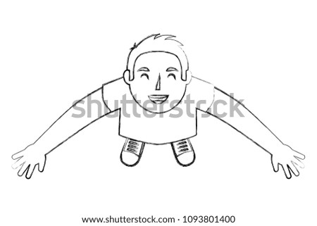 young man standing raised arms celebrating top view