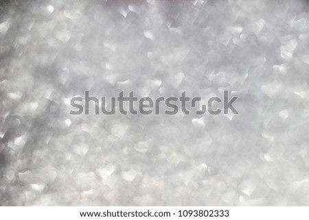 abstract background, neon light silver, grey and white bokeh hearts
