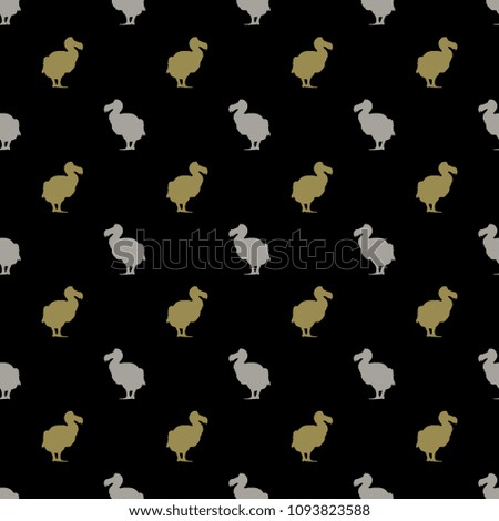 Seamless geometrical pattern with small silhouettes of extinct dodo bird. (Raphus cucullatus).