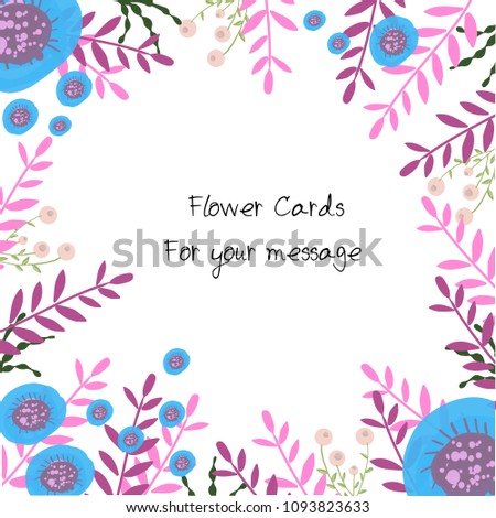Background illustrations of greeting cards with colorful flowers.