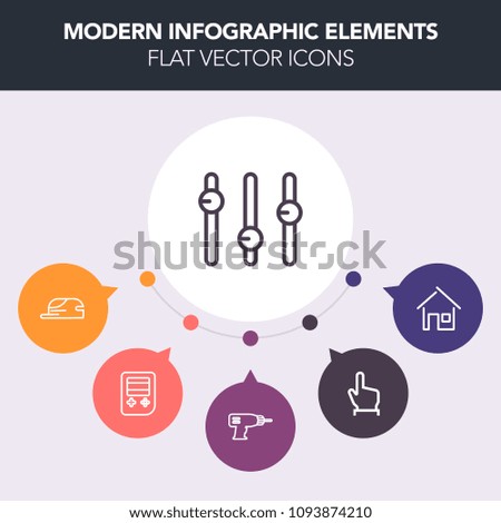 Modern, simple, colorful vector infographic background with sign, clothing, touch, tool, drill, home, building, repair, construction, real, object, gender, technology, button, estate, property icons