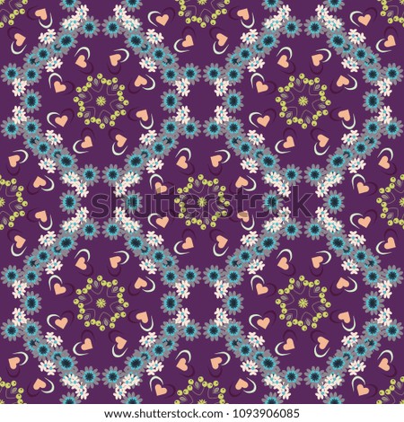 Seamless pattern for design and fashion prints. Vintage floral background. Ditsy style. Flowers pattern with small purple, gray and beige flowers.